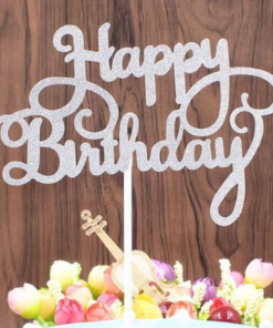Happy Birthday Caketopper Papier Zilver