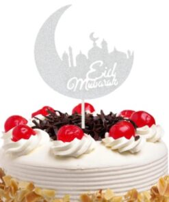 Eid Mubarak Halve Maan Caketopper Papier Zilver