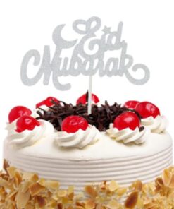 Eid Mubarak Tekst Caketopper Papier Zilver