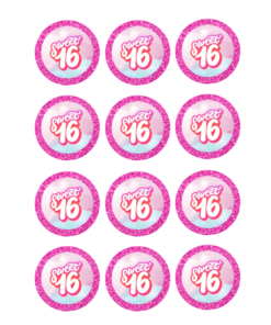 Eetbare print Sweetsixteen Thema Cupcakes