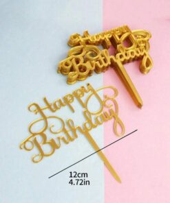 Alternative view of Happy Birthday Caketopper Acryl Goud (set 5)