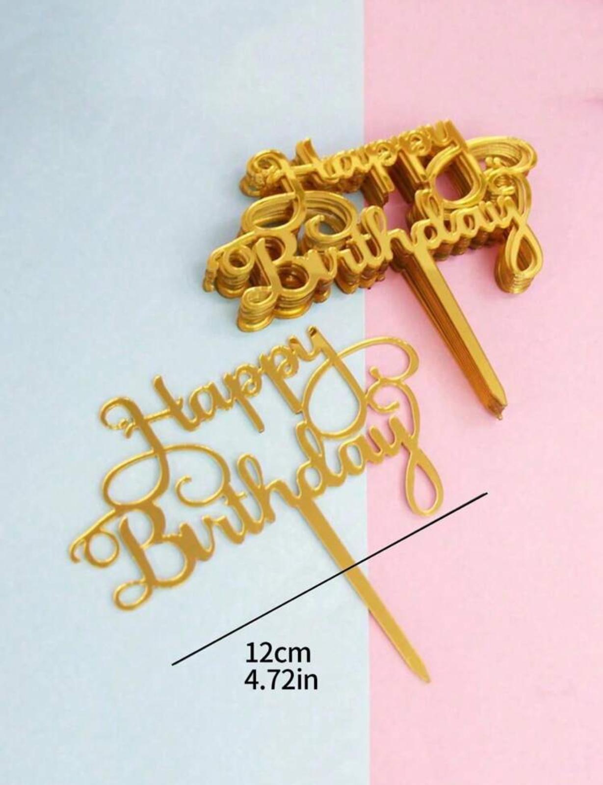Happy Birthday Caketopper Acryl Goud (set 5) - Afbeelding 2