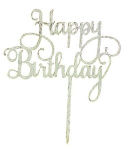 Happy Birthday Caketopper Acryl Zilver