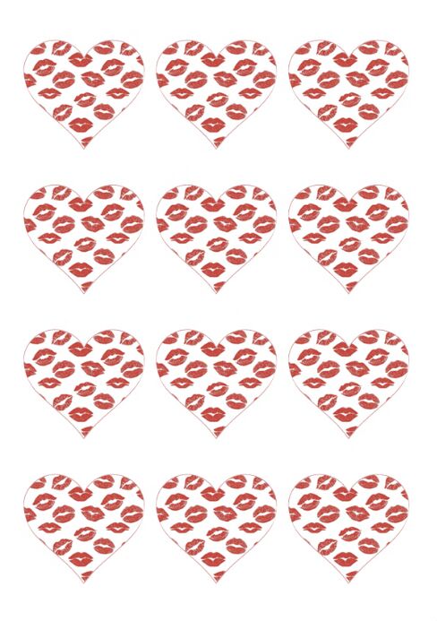 Eetbare print Valentijn Hart 12 stuks (ca. 6cm)
