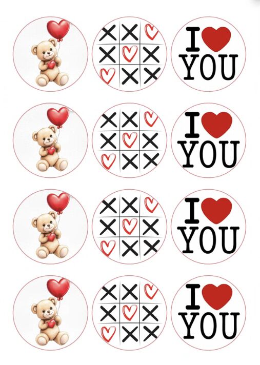Eetbare print Valentijn Rond 12 stuks (ca. 6cm)