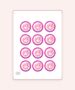 Eetbare print Sweetsixteen Thema Cupcakes