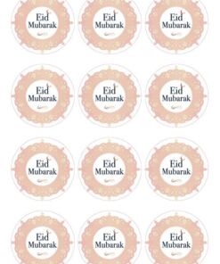 Eetbare print Eid Mubarak rond 12 stuks (ca. 6cm)