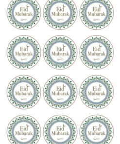 Eetbare print Eid Mubarak rond 12 stuks (ca. 6cm)
