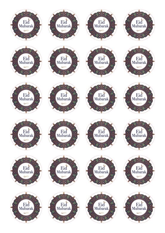 Eetbare print Eid Mubarak rond 24 stuks (ca. 4cm)