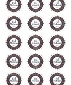 Eetbare print Eid Mubarak rond 12 stuks (ca. 6cm)