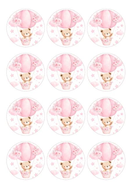 Eetbare print Teddy Bear rond 12 stuks (ca. 6cm)