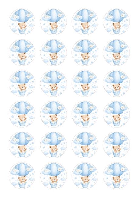 Eetbare print Teddy Bear rond 24 stuks (ca. 4cm)