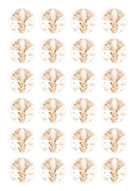 Eetbare print Teddy Bear rond 24 stuks (ca. 4cm)