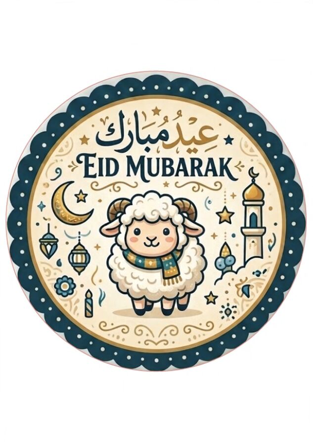 Eetbare print Eid Mubarak rond 1 stuks (ca. 20cm)