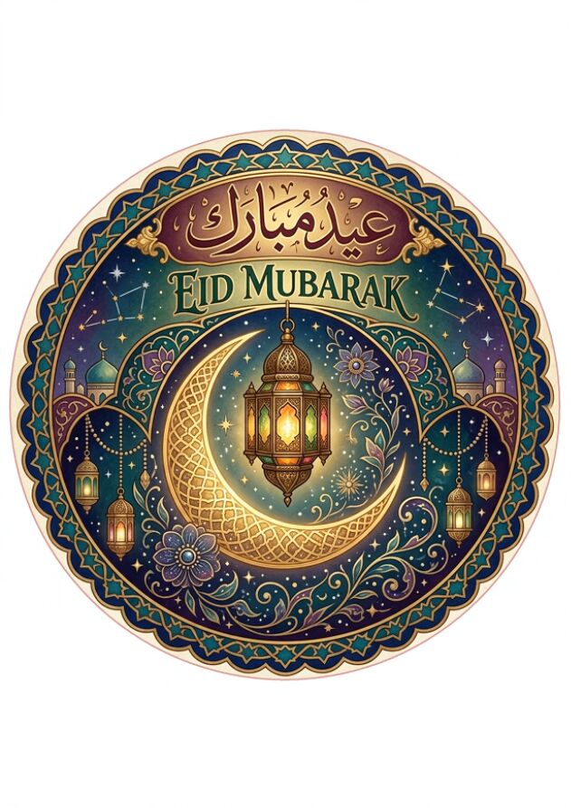 Eetbare print Eid Mubarak rond 1 stuk (ca. 20cm)