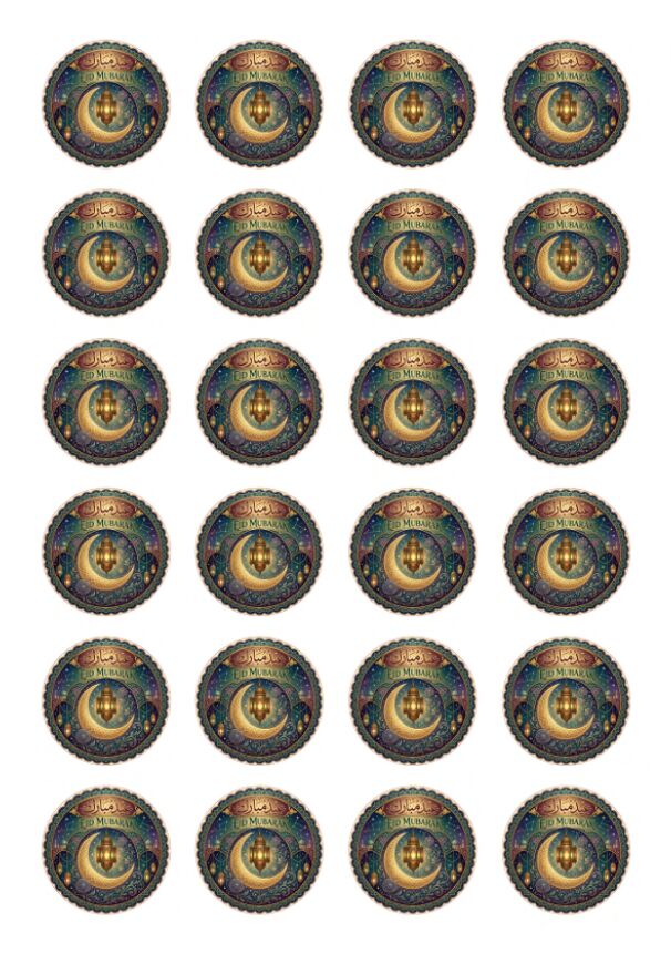Eetbare print Eid Mubarak rond 24 stuks (ca. 4cm)