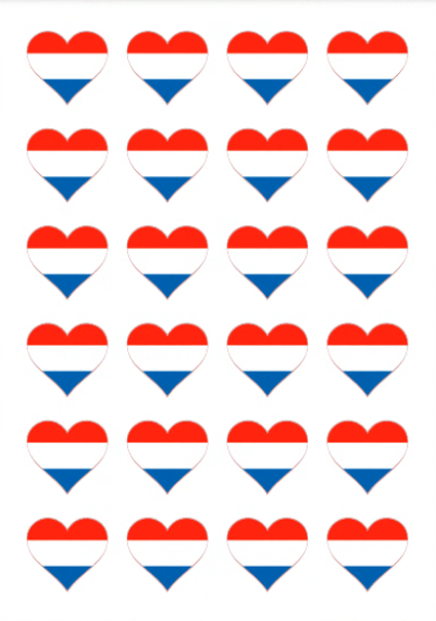 Eetbare print Nederlandse Vlag hart 24 stuks (ca. 4cm)
