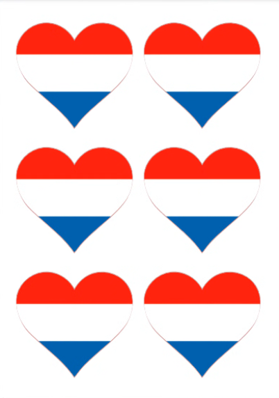 Eetbare print Nederlandse Vlag hart 6 stuks (ca. 9cm)