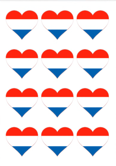 Eetbare print Nederlandse Vlag hart 12 stuks (ca. 6cm)