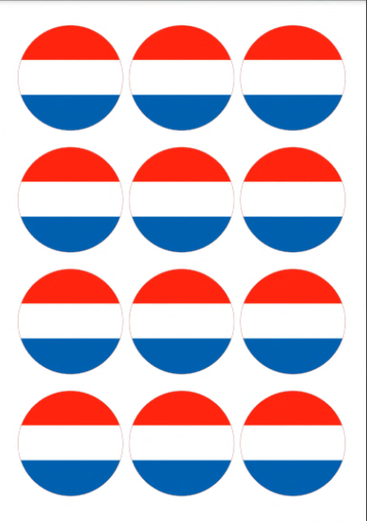 Eetbare print Nederlandse Vlag rond 12 stuks (ca. 6cm)