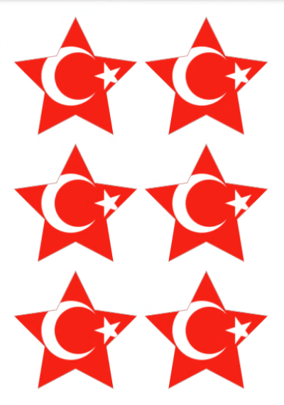 Eetbare print Turkse Vlag ster 6 stuks (ca. 9cm)