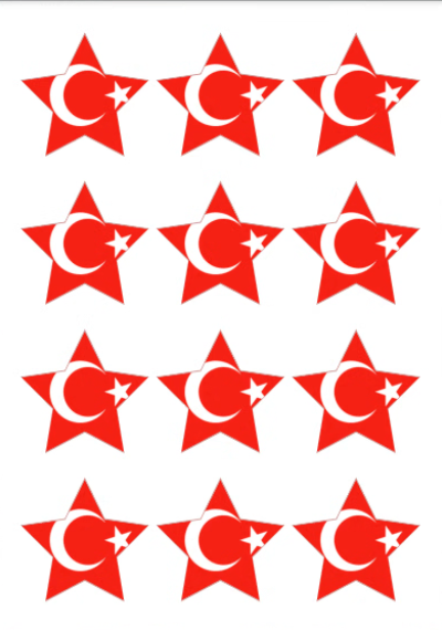 Eetbare print Turkse Vlag ster 12 stuks (ca. 6cm)
