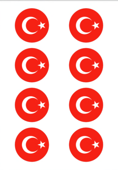 Eetbare print Turkse Vlag rond 8 stuks (ca. 6cm)